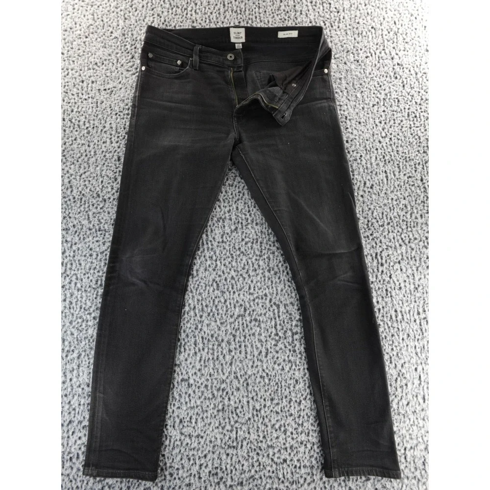 Flint and‎ Tinder Slim Fit Black Washed Denim Jeans Mens 33x32